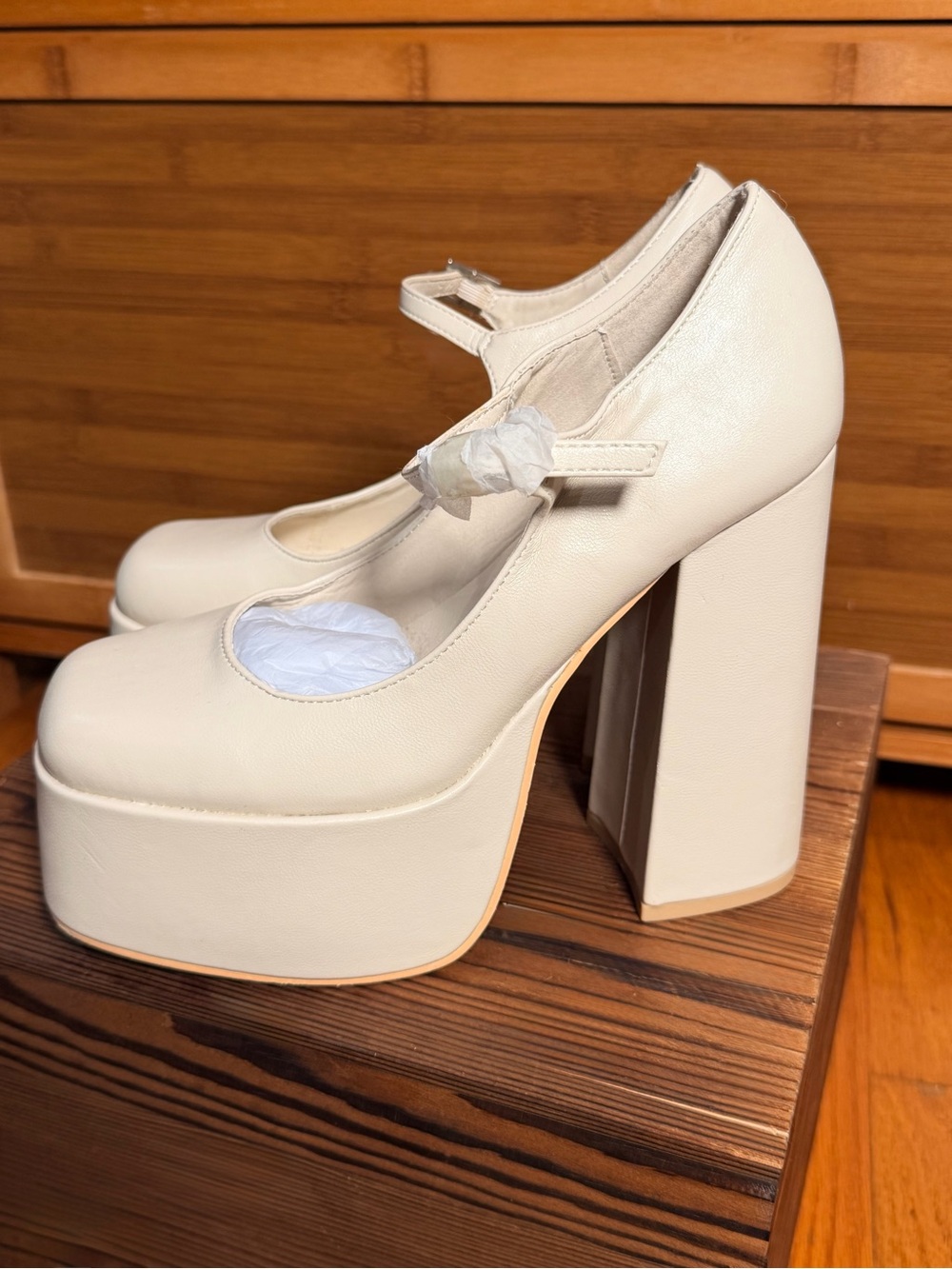 SHEIN Cream Platform Mary Jane Block Heels